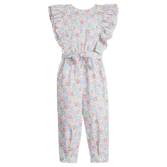 Ruffle flutter sleeves floral belt kids girls jumpsuit