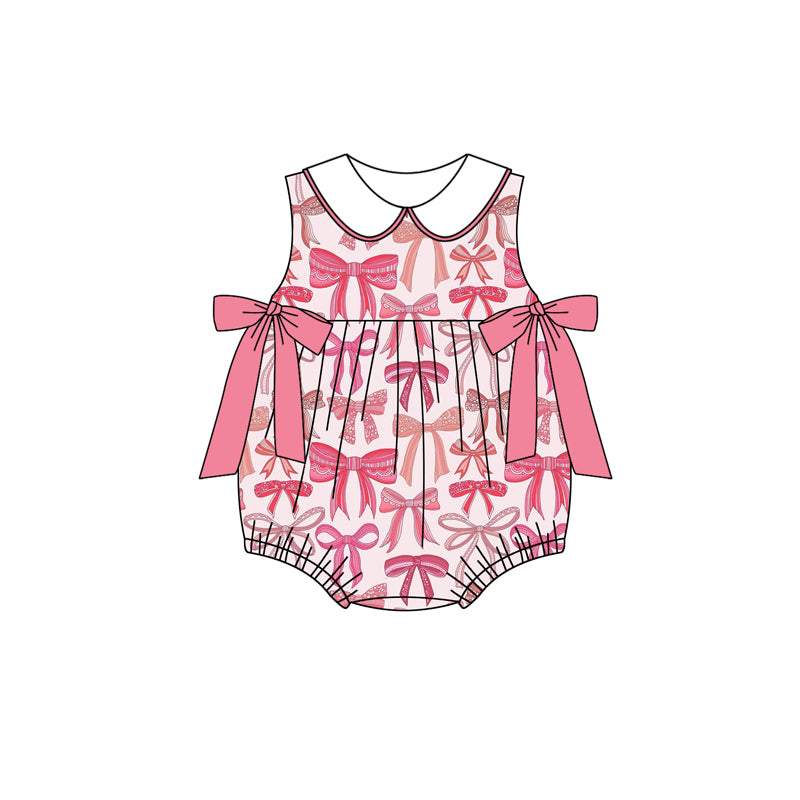 Sleeveless pink bow baby girls summer romper
