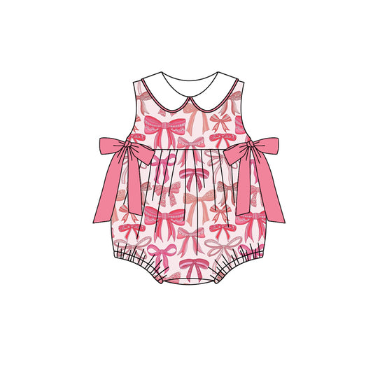 Sleeveless pink bow baby girls summer romper