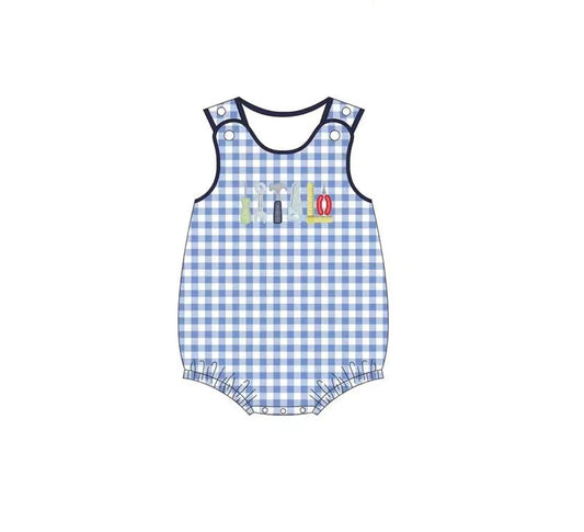 Sleeveless navy plaid tools baby boy summer romper