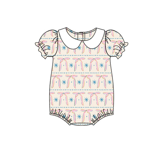 Short sleeves doll collar bow baby girls romper