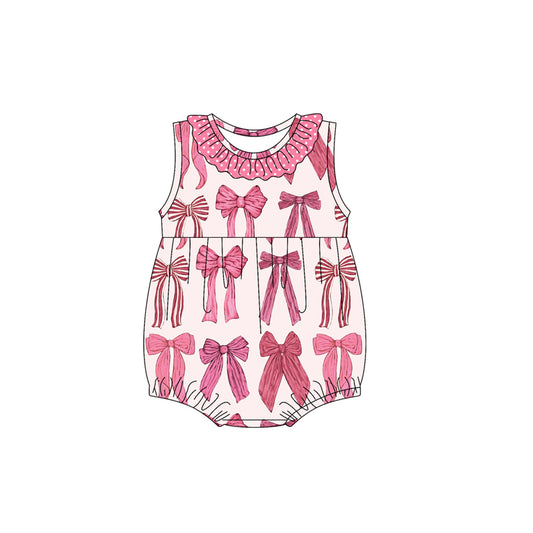 Sleeveless polka dots ruffle bow baby girls summer romper