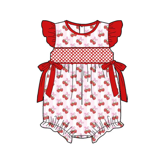 Flutter sleeves strawberry bow baby girls summer romper