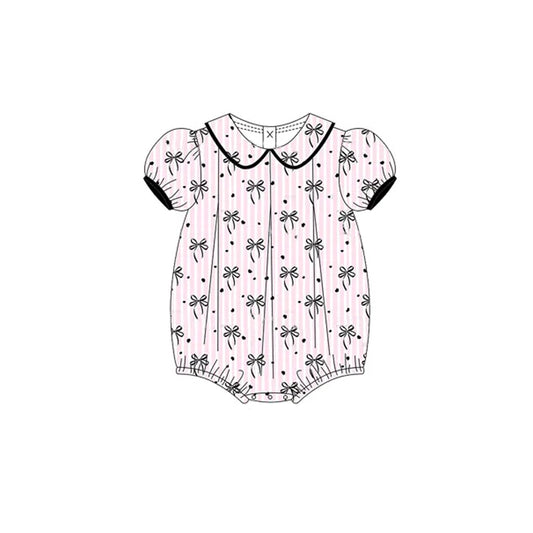 Short sleeves black bow stripe baby girls summer romper