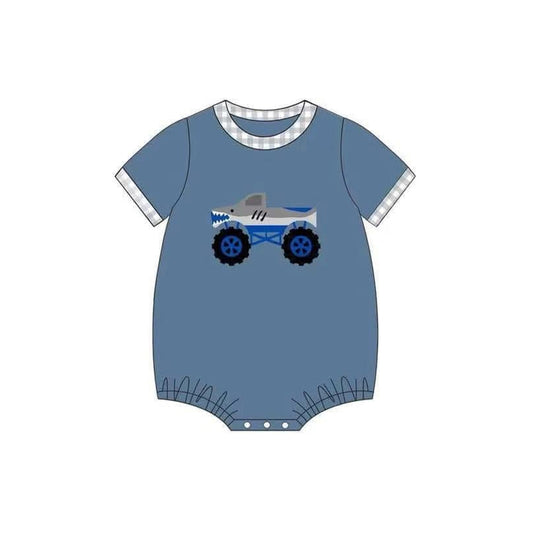 Short sleeves shark truck baby boy summer romper