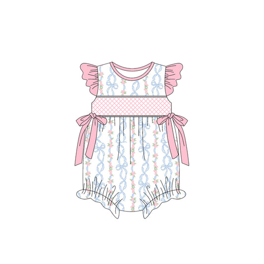 Flutter sleeves floral light blue bow baby girls summer romper