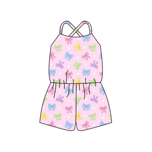 Straps pink colorful bow baby girls summer jumpsuit