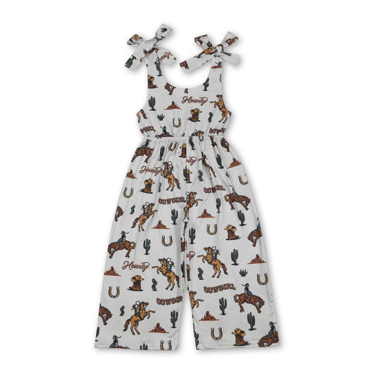 Straps cactus horse rodeo western kids girls jumpsuit
