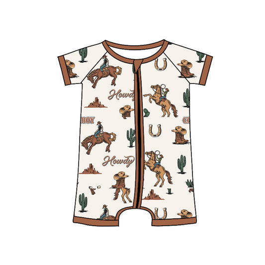 Brown short sleeves cactus horse rodeo baby boy romper