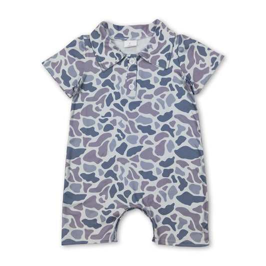 Short sleeves grey camo baby boys polo romper ship from US