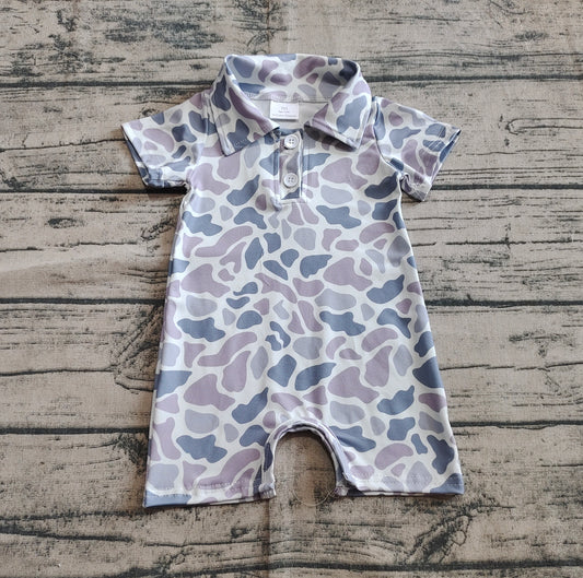 Short sleeves grey camo baby boys polo romper