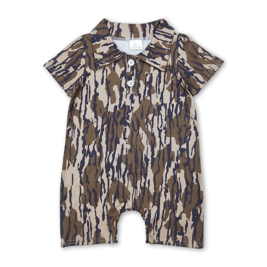 Short sleeves bottomland camo baby boys polo romper ship from US