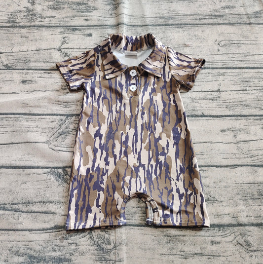 Short sleeves bottomland camo baby boys polo romper