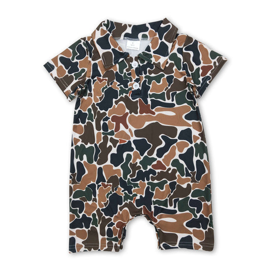 Short sleeves brown camo baby boys polo romper ship from US