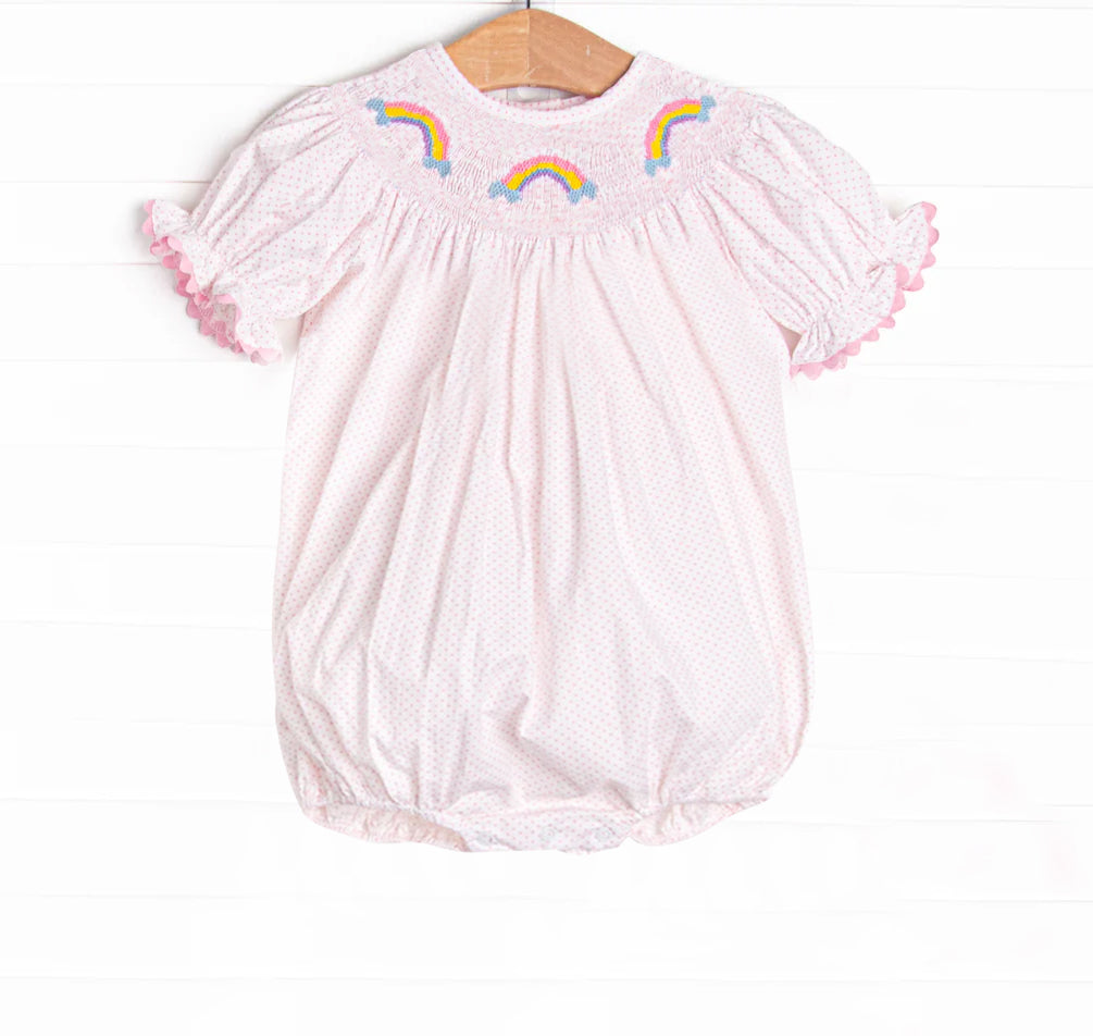 Short sleeves pink polka dots rainbow baby girls romper