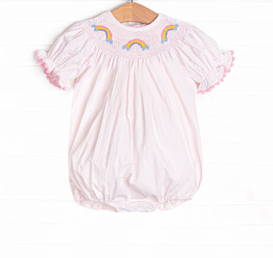Short sleeves pink polka dots rainbow baby girls romper
