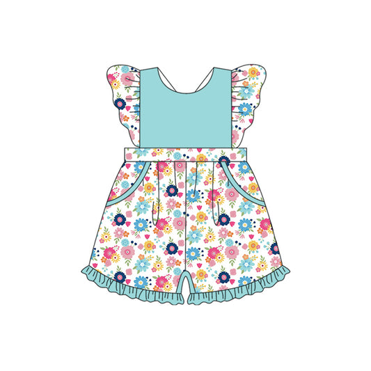 Flutter sleeves floral pockets ruffle baby girls jumpsuit