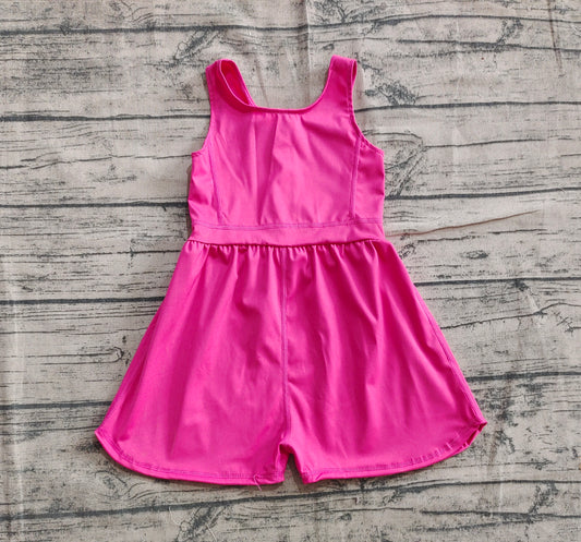 Sleeveless hot pink kids girls active wear jumpsuit