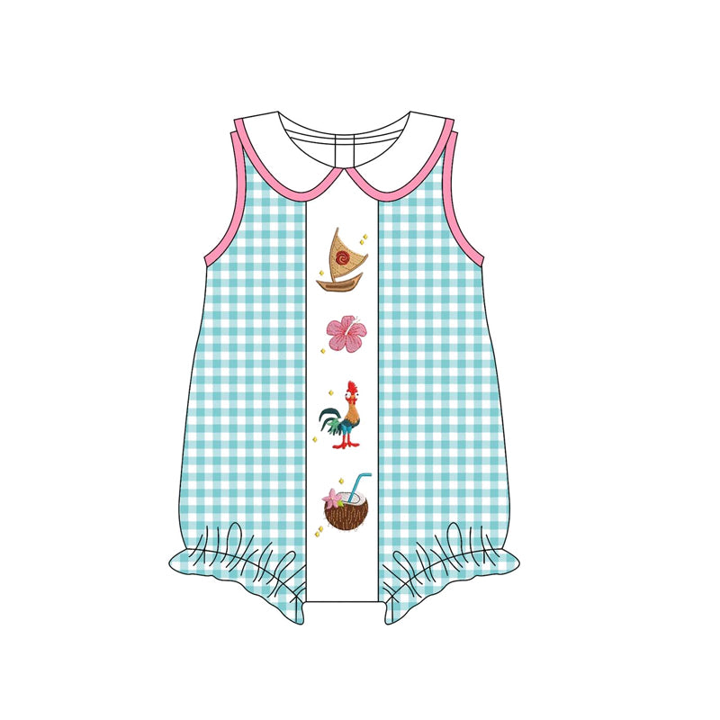 Sleeveless plaid chicken floral boat princess girl romper
