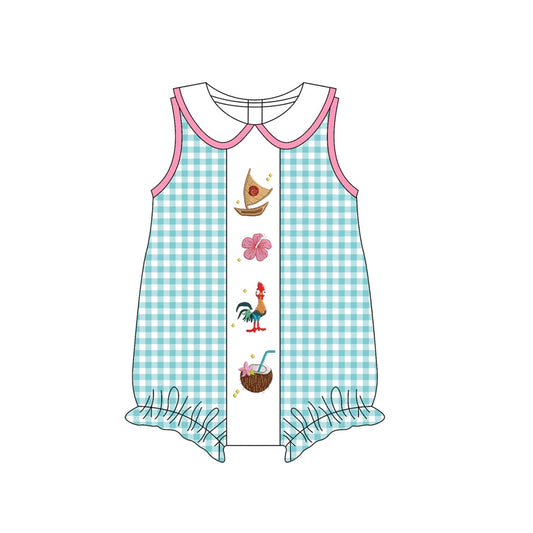 Sleeveless plaid chicken floral boat princess girl romper
