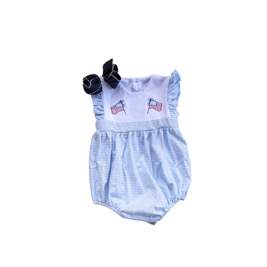 Stripe ruffle bow baby girls 4th of july romper