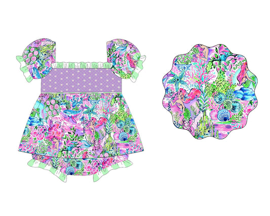 Short sleeves watercolor princess baby girls skirt romper