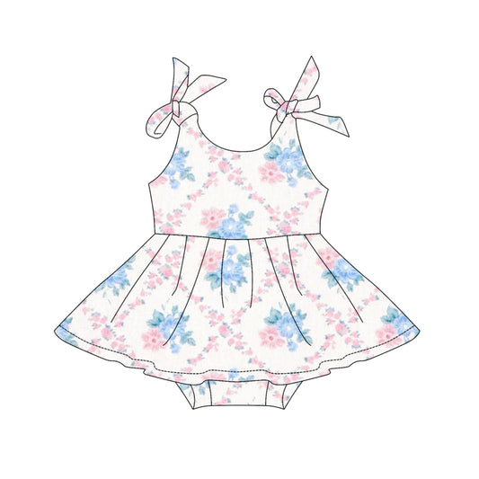 Straps pink floral baby girls summer skirt romper