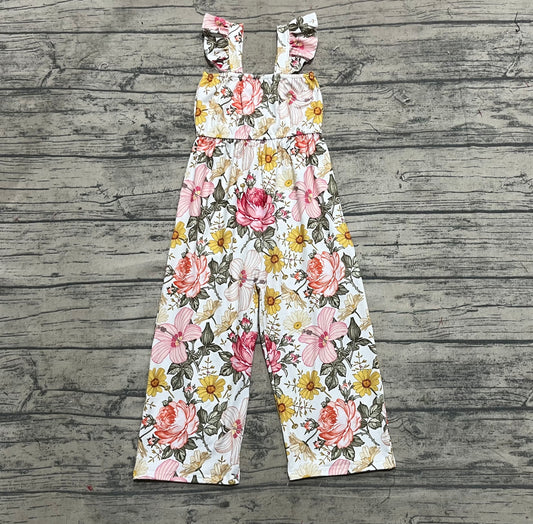 Flutter sleeves pink white floral kids girls summer jumpsuit