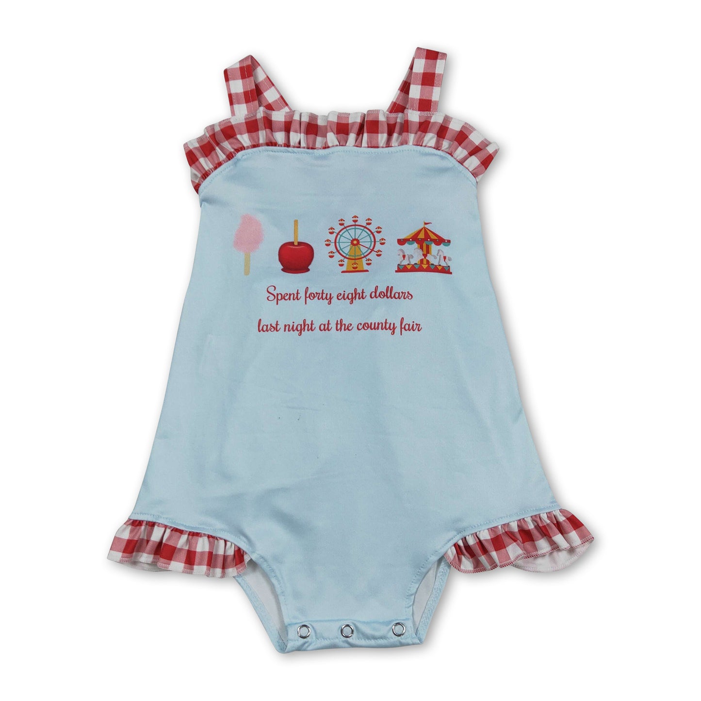 Red plaid straps ferris wheel baby girls summer romper