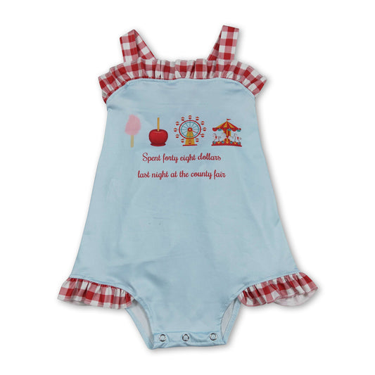 Red plaid straps ferris wheel baby girls summer romper