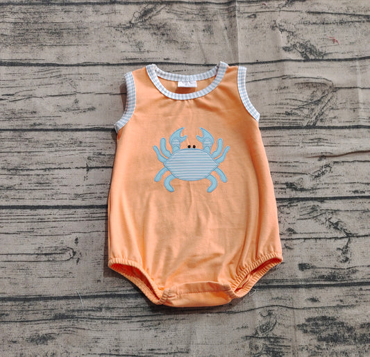 Sleeveless stripe crab baby girls summer romper