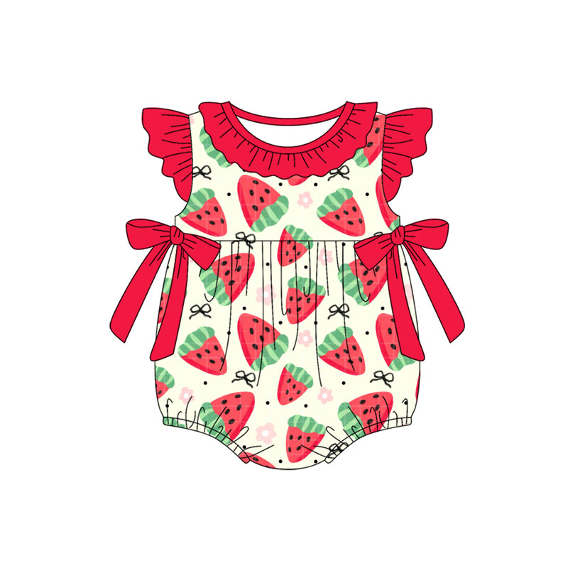 Flutter sleeves watermelon floral baby girls summer romper