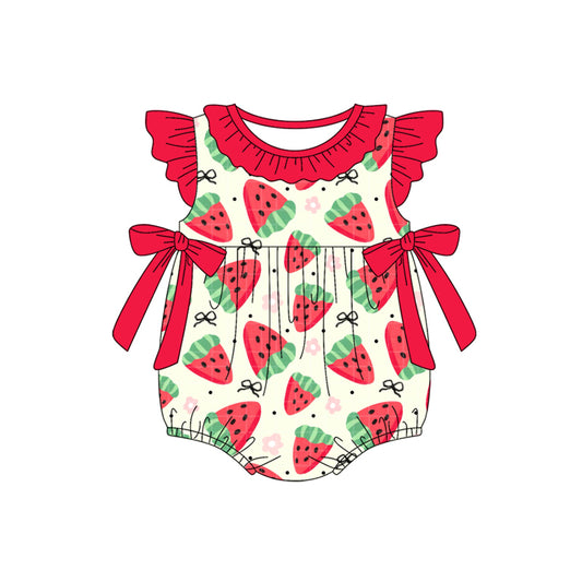 Flutter sleeves watermelon floral baby girls summer romper