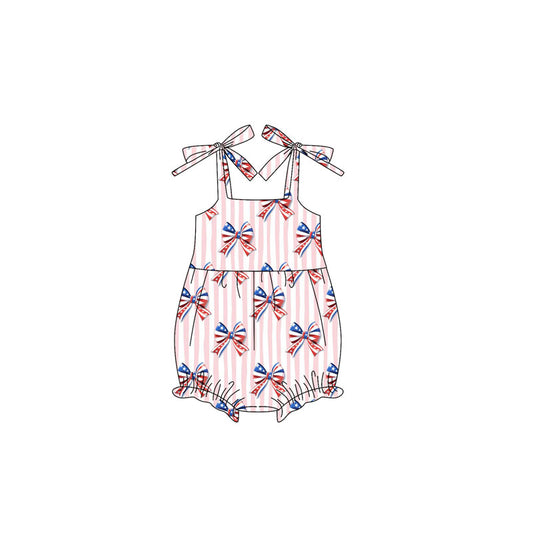 Straps stripe bows baby girls 4th of july romper