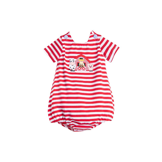 Short sleeves stripe farm baby boy summer romper