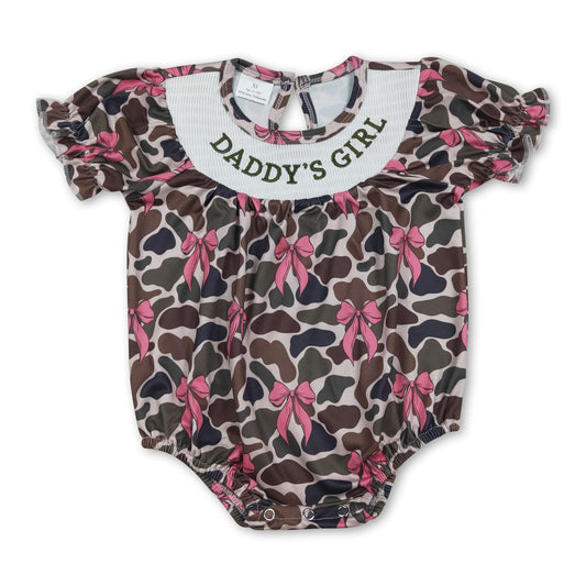 Short sleeves daddy's girl camo bow baby romper