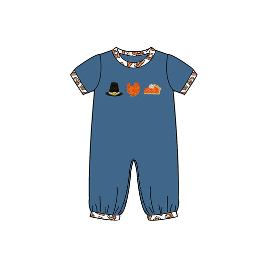 Short sleeves turkey mustard pie boy Thanksgiving romper
