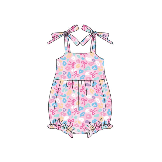 Straps leopard bow baby girls summer romper