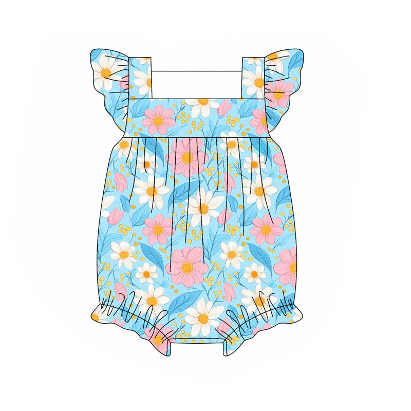 Flutter sleeves pink white floral baby girls romper