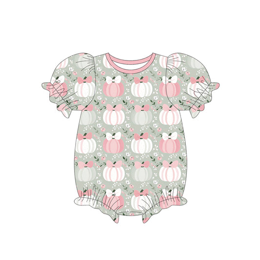 Short sleeves pumpkin bow floral baby girls romper