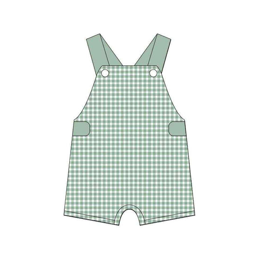 Green straps plaid baby boy summer romper