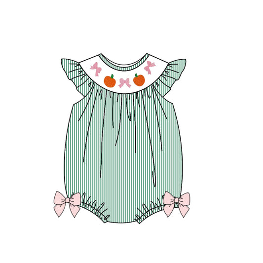 Flutter sleeves stripe pumpkin bow baby girls fall romper
