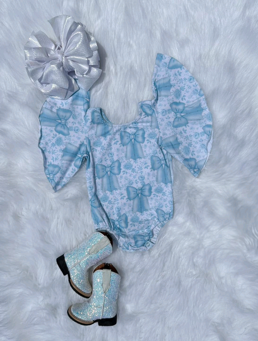 Short sleeves floral bow baby girls summer romper