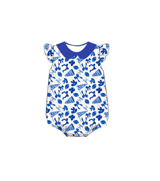 Flutter sleeves football blue bow baby girls team romper