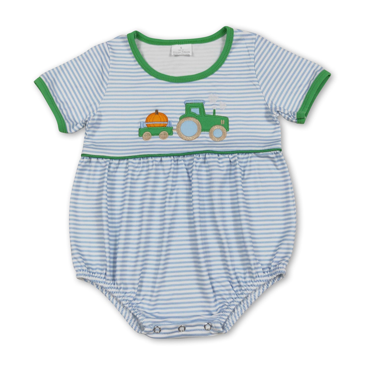 Short sleeves pumpkin tractor stripe baby boy romper