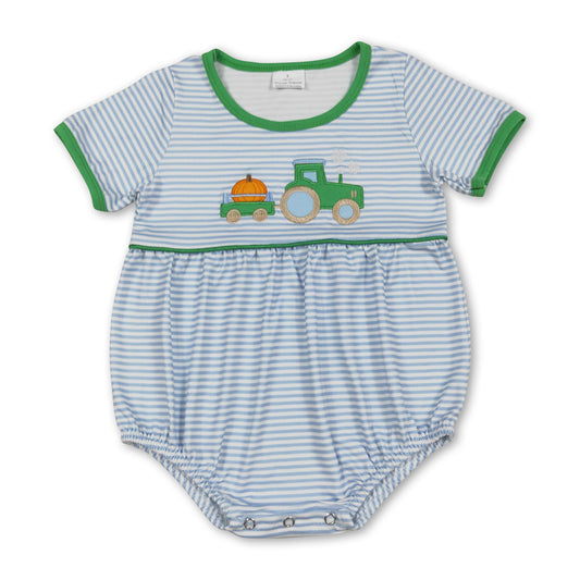 Short sleeves pumpkin tractor stripe baby boy romper