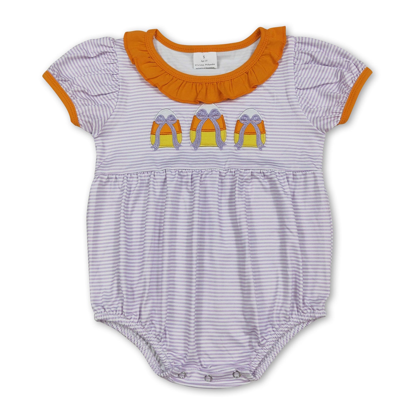 Short sleeves stripe candy corn bow baby boy Halloween romper