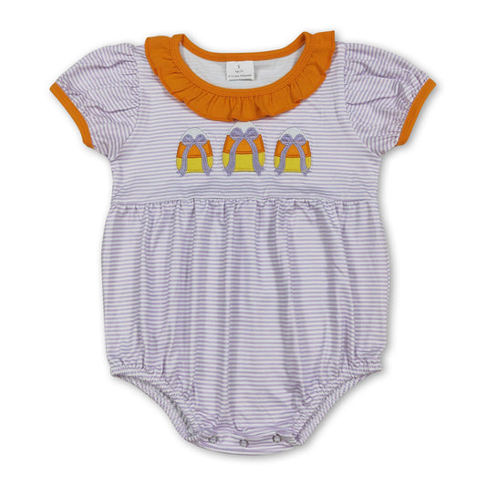 Short sleeves stripe candy corn bow baby boy Halloween romper
