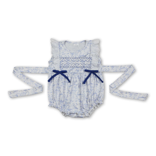 Flutter sleeves blue floral embroidery baby girls romper