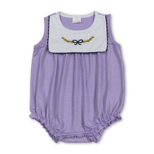 purple bows sleeveless baby girl Mardi Gras romper
